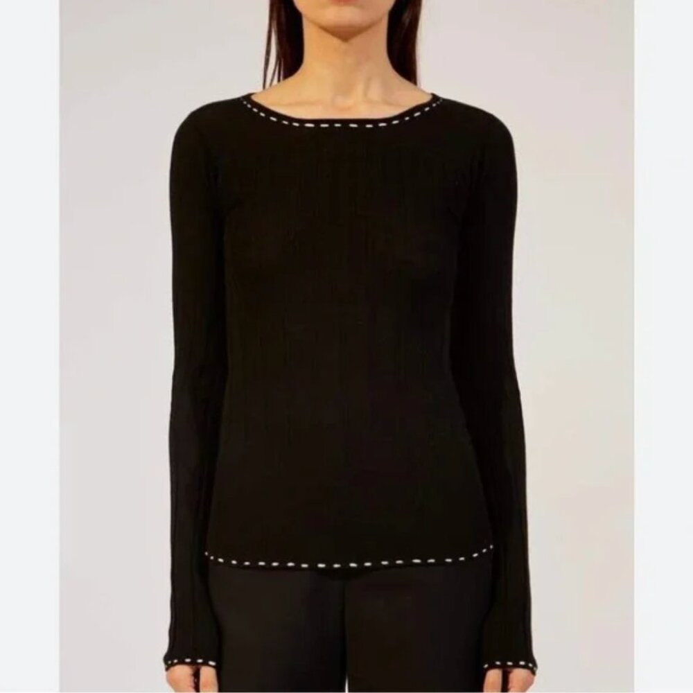 KHAITE The Carlton Sweater Black Wool White Stitching Long Size S